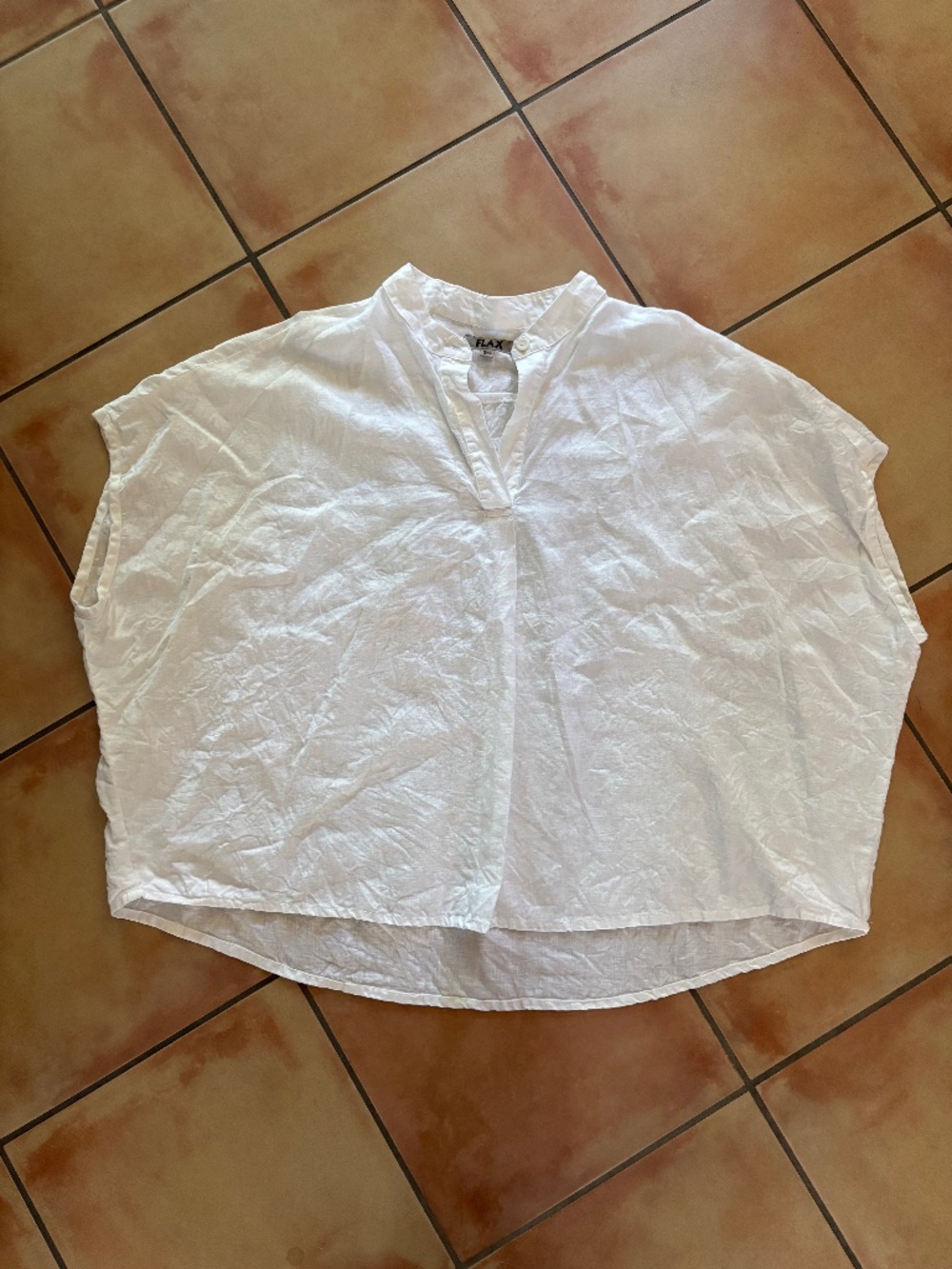 FLAX 100% Linen White Poncho Style Top Blouse Size 2G
